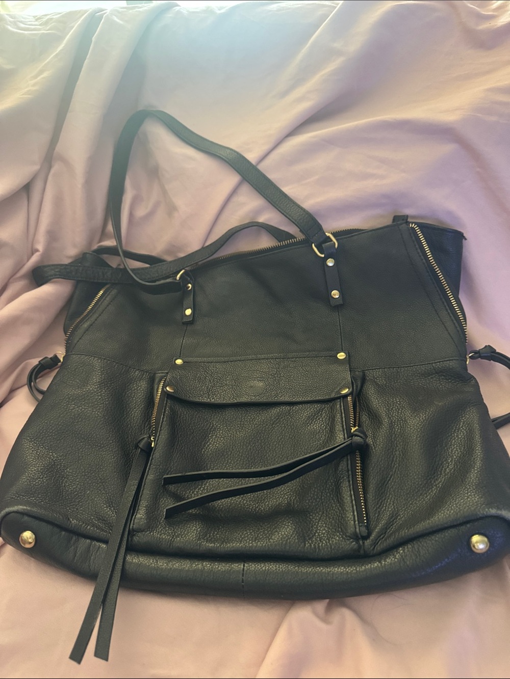 Kooba Black Leather Tote with Gold Accents